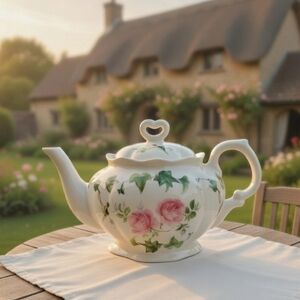 Vintage Crownford Teapot With Pink Roses And Ivy Design